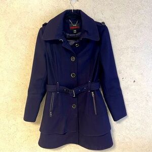 MISS SIXTY M WOMENS DEEP PURPLE BUTTONS BELTED WOOL BLEND HEAVY LINED‎ JACKET